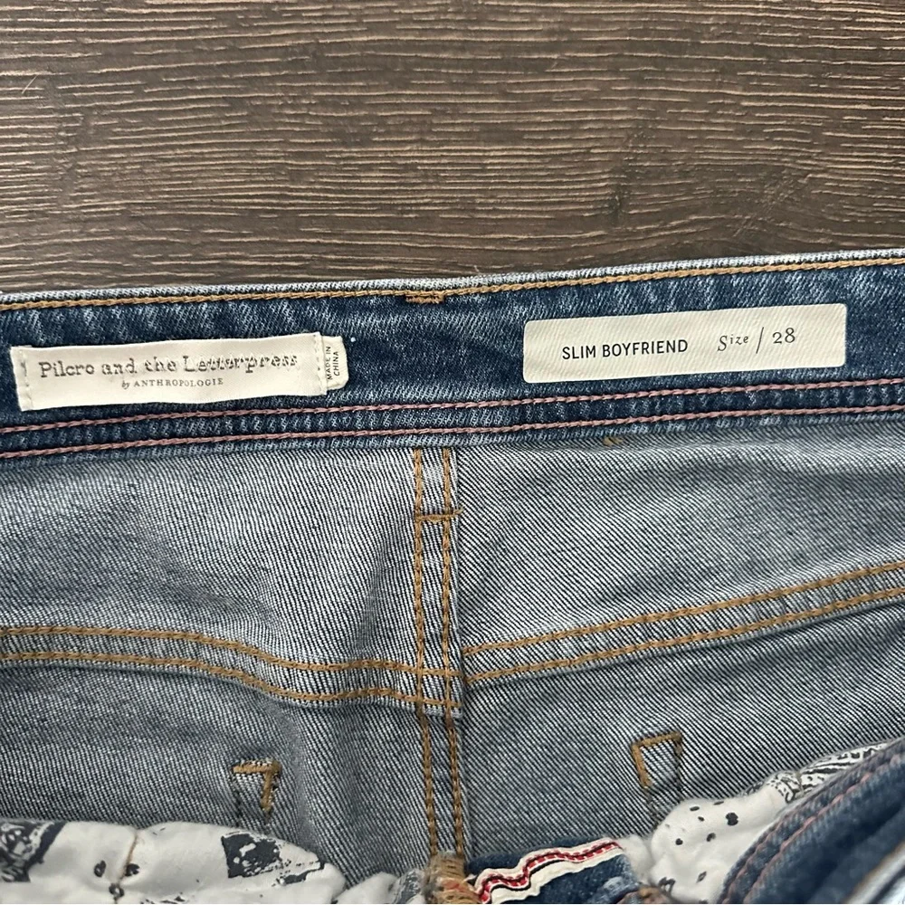 Anthropologie Pilcro Distressed Velvet Side Striped Slim Boyfriend Jeans Size 28 - Picture 4 of 8